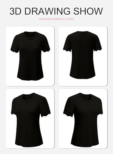 SHEWIN Womens Shirts Casual Crewneck Short Sleeve Shirts Waffle Knit Lightweight Cute Crochet Tops for Women Blouses Black Large - Image 6