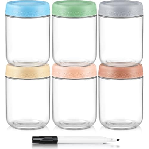 DRKIO 16 Oz Overnight Oats Containers with Lids - 6 Pack Glass Storage Jars with Airtight Lids Wide Mouth Mason Food Jars Great for Meal Prep Salad Chia Pudding Snacks Yogurt Sugar Spice Cereal - Image 1