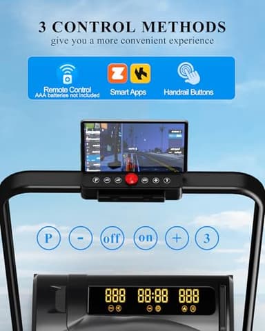 3.5HP Incline Walking Pad Treadmill with Folding Slope Foot & Handrail, Full Screen Display Treadmill for Home, Small Spaces, Double Deck Small Treadmills 300 lb Capacity - Image 3