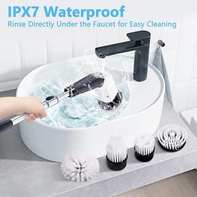 Bathroom Scrubber Electric Electric Spin Scrubber with 8-in-1 Replaceable Brush Heads Electric Brush Cleaner for Bathroom with Power LCD Display, 3 Adjustable Speed - Image 9