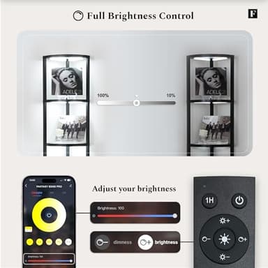 FENLO Corner Floor Lamp with Shelves, Dimmable LED Corner Shelf with Lights, Standing Lamp for Living Room, Shelf Lamp with Full Brightness Control, Color Changing Temps, and Reinforced Glass - Image 5