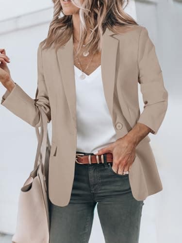 Cicy Bell Womens Casual Blazers Open Front Long Sleeve Work Office Suit Jackets Blazer Khaki - Image 2