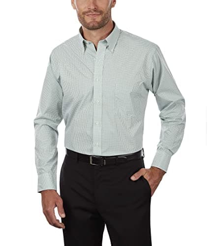 Van Heusen Men's Regular Fit Gingham Button Down Collar Dress Shirt, Green Chicory, 19.5"-20" Neck 36"-37" Sleeve - Image 1