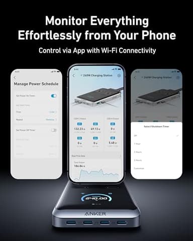 Anker Prime Charging Station, 240W 8-in-1 USB-C Power Strip, 5 ft Detachable Extension Cord, 2 AC, 4 USB-C, 2 USB-A, for iPhone 16/15, Desktop Accessory for MacBook, Home, Office (Not for Travel) - Image 6