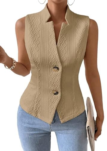 Mina self Sleeveless Vest Blazers For Women 2025 Summer Brown Womens Vest Top Lightweight Petite Fitted Cute Casual Fashion Dressy Trendy Light Weight Deconstructed Blazer Suit Vests Set Tops - Image 1
