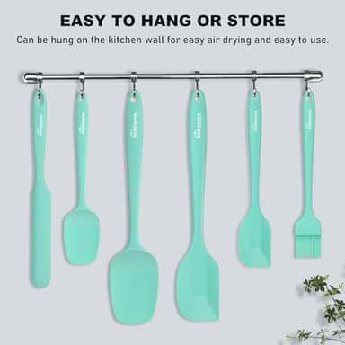 NileHome Silicone Spatula Set, 6 Pcs Food Grade Kitchen Utensils with Silicone Brush Heat Resistant Dishwasher Safe BPA-Free Rubber Spatula for Scraping, Baking, Cooking, Mixing, Turquoise - Image 5