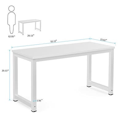 Tribesigns Computer Desk, 55 inch Large Office Desk Computer Table Study Writing Desk for Home Office, White + White Leg - Image 3