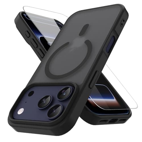 PinLiSheng Magnetic for iPhone 17 Pro Max Case with 1 Screen Protector [Mil-Grade Drop Protection] [Compatible with Magsafe] Shockproof Slim Translucent Matte Protective Phone Case, Black - Image 1