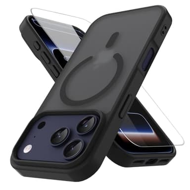 PinLiSheng Magnetic for iPhone 17 Pro Max Case with 1 Screen Protector [Mil-Grade Drop Protection] [Compatible with Magsafe] Shockproof Slim Translucent Matte Protective Phone Case, Black - Image 1