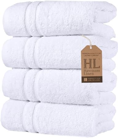 Hawmam Linen White Hand Towels for Bathroom, Set of 4, 16x29 Inch, Premium Turkish Cotton, Highly Absorbent Hotel Collection, Blissful Luxury Spa Feel, White Towels - Image 1