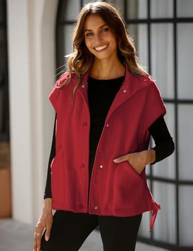 OPCAKM Women's Fuzzy Fleece Vest Oversized Sleeveless Sherpa Jacket Warm Button Down Gilet Outerwear with Pockets(Red-XS) - Image 2