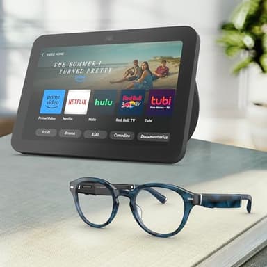 Amazon Echo Frames (newest model) + Echo Show 8 (newest model), Smart Glasses with Alexa, Round frames in Blue Tortoise with blue light filtering lenses - Image 8