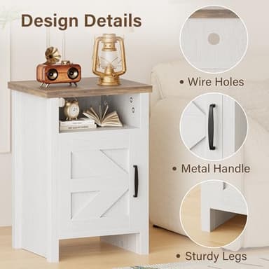 JUMMICO Farmhouse Nightstand, Modern Bedside Table with Barn Door and Shelf, Rustic End Table Side Table for Bedroom, Living Room (2, White) - Image 4