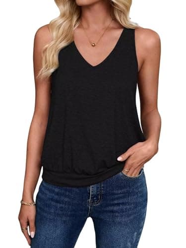 Sialois Womens Tank Tops Casual V Neck Sleeveless Spring Summer Clothes Solid Color Loose Fit Cute Y2K Outfit Basic Cami 2025 Fashion Shirts,Black,Medium Size - Image 1