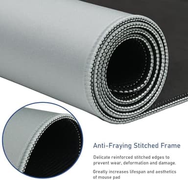 Large Gaming Mouse Pad with Stitched Edges, Durable Non-Slip Natural Rubber Base, Waterproof Computer Keyboard Pad Mat for Esports Pros/Gamer/Desktop/Office/Home - Grey - Image 2