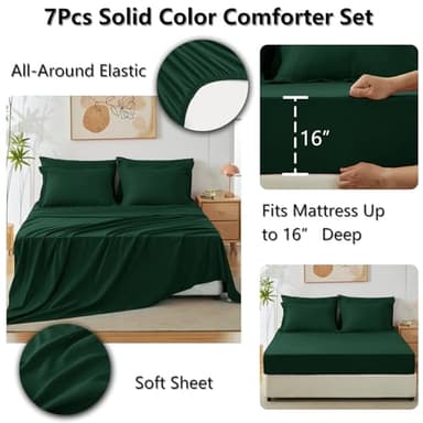 CozyLux King Comforter Set Emerald Green, 7 Pieces Bed in a Bag Bedding Comforter Set with Sheets, All Season Boho 7PC Bed Sets with Comforter, Fitted Sheets, Flat Sheets, Pillow Shams and Pillowcases - Image 5