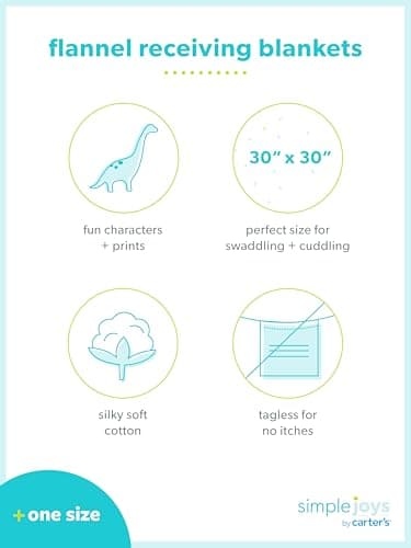 Simple Joys by Carter's Unisex Babies' Muslin burp cloths, Pack of 7, Multicolor/Dinosaur/Dots/Floral/Lemon/Turtle, One Size - Image 3