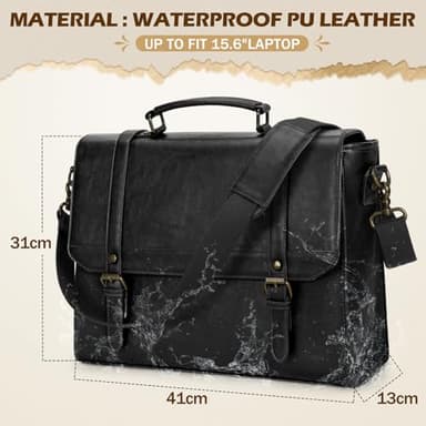IGOLUMON Messenger Bag for Men 15.6 inch Vintage Leather Waterproof Laptop Briefcase for Men Large Computer Laptop Bag Leather Satchel Bag Retro Shoulder Bag for Office Business Travel College, Black - Image 2