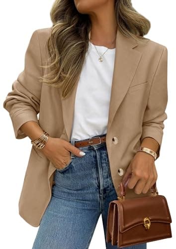 PRETTYGARDEN 2025 Blazers for Women Business Casual Long Sleeve Lapel Open Front Suit Jacket Work Blazer with Pockets (Dark Khaki,Small) - Image 1