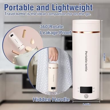 Travel Electric Kettle Portable Mini Kettle,Small Hot Water Boiler with 4 Temperature Settings,304 Stainless Steel,Fast Boiling Water with Auto Shut-Off and Boil Dry Protection,400ml (Beige, 400ML) - Image 5