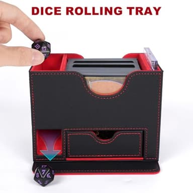 AFIING Card Deck Box for MTG Commander - Patented Design, Commander Display, Fits 120 Double-Sleeved Cards, 35pt Card Brick & Dice Tray - Black/Red - Image 4