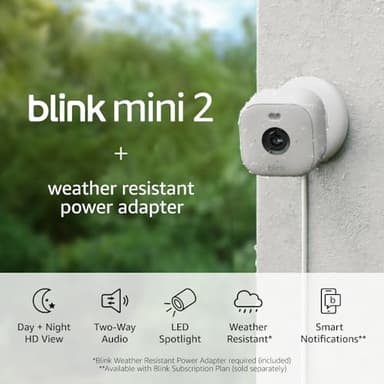 Blink Mini 2 + Weather Resistant Adapter — Indoor/Outdoor Home Security & Pet Camera(s) with HD video, motion detection, and built-in spotlight — 2 cameras (White) - Image 6