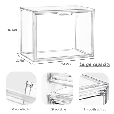 Clear Stackable Plastic Storage Bins with Magnetic Attraction Lid, Acrylic Box Display Case Showcase for Cosmetic, Large Figures Collectibles (4 Pack, X-Large) - Image 2