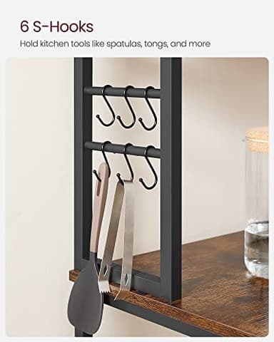 VASAGLE Coffee Bar, 31.5 Inches Baker's Rack for Kitchen with Storage, 6-Tier Kitchen Shelves with 6 Hooks, Microwave Stand, Industrial, Rustic Brown and Black UKKS019B01 - Image 8