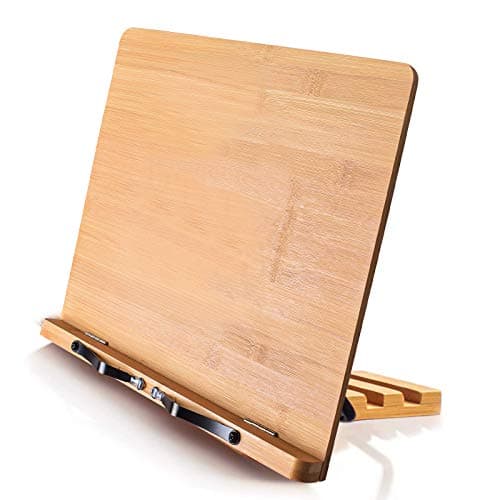 wishacc Bamboo Book Stand Cookbook Holder with 5 Adjustable Height 13.2 x 9.2 - Image 1