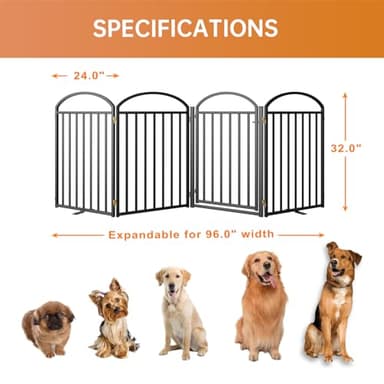 SNUOWU 4 Panles Full Matel Freestanding Dog Gates with Door, 96"Extra Wide 32"Tall Free Standing Dog Pet Gate for Indoor & Outdoor. Foldable Pet Fences for Doorways, House, Stairs, Porch, Deck, Yard - Image 2