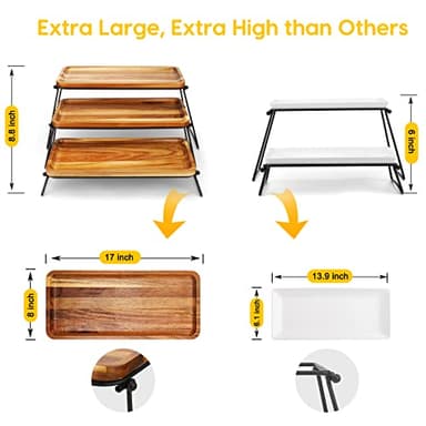 Manspdier 3 Tier Cupcake Stand & Towers Serving Tray for Party, Acacia Wooden Dessert Table Display Set, Decorative Tiered Decor Small Chees Charcuterie Boards Rustic Wood Platters Trays, (A010) - Image 7