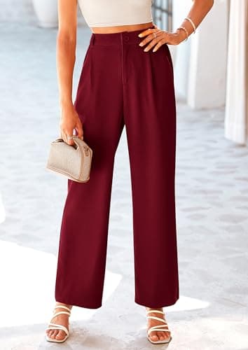 PRETTYGARDEN Wide Leg Pants for Women Trendy 2025 Fall High Waisted Business Casual Outfits Work Pant Trousers (Wine Red,Medium) - Image 7