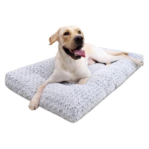 KSIIA Washable Dog Bed Deluxe Plush Dog Crate Beds Comfy Kennel Pad Anti-Slip Pet Sleeping Mat for Large, Jumbo, Medium, Small Dogs Breeds, 53" x 36", Gray - Image 1