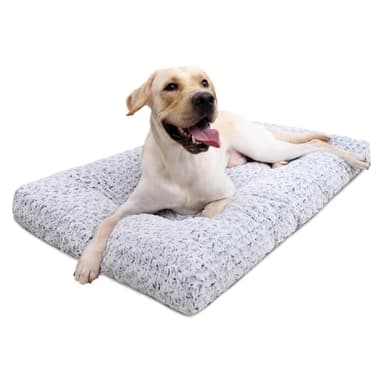 KSIIA Washable Dog Bed Deluxe Plush Dog Crate Beds Comfy Kennel Pad Anti-Slip Pet Sleeping Mat for Large, Jumbo, Medium, Small Dogs Breeds, 53" x 36", Gray - Image 1