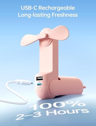 JISULIFE Handheld Mini Fan, 3 IN 1 USB Rechargeable Portable Fan [12-19 Working Hours] with Power Bank, Flashlight, Pocket Design for Travel/Summer/Concerts/Lash, Gifts for Women (Pink) - Image 8