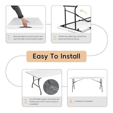 Folding Table 6FT HDPE 6 Foot Foldable Table Portable Banquet Surface Fold-in-Half Desk Utility for Working Meeting Parties, Picnic, Camping, Weddings, Catering, Garden Dining-White - Image 6