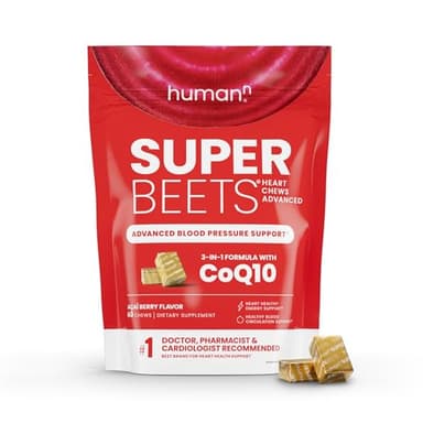 humanN SuperBeets Heart Chews Advanced - 100mg of CoQ10 Plus Beetroot & Grape Seed Extract, 60 Count - Image 1