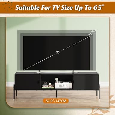 WLIVE Modern TV Stand for 65 Inch TV, Mid Century Entainment Center with Storage, TV Console with Open Shelf and 2 Cabinets for Bedroom and Living Room, TV Cabinet with Metal Legs, Black - Image 7