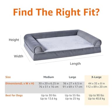 Amazon Basics Living Room Couch Dog Bed with Premium Foam, Pressure-Relief Support for Dogs up to 90lbs, Machine Washable Cover, Extra Large Sized (44" x 35"), Grey - Image 6