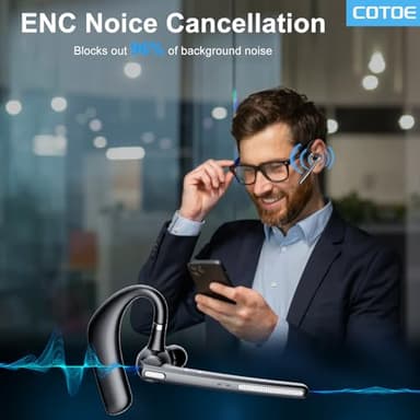 COTOE Bluetooth Headset V5.3, Wireless Earpiece with 500mAh Charging Case Hand-Free Headphones Noise Canceling Mic for Office/Driving/Business - Image 4