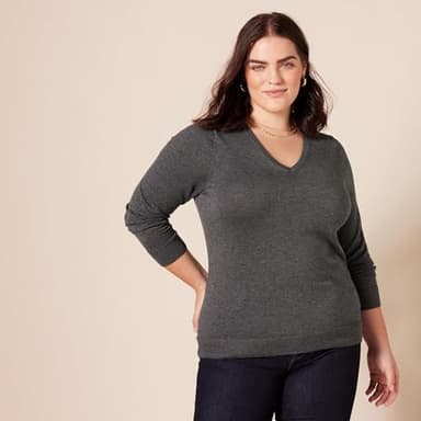 Amazon Essentials Women's Regular-Fit Lightweight Long-Sleeve V-Neck Sweater (Available in Plus Size), Charcoal Heather, 2X - Image 6