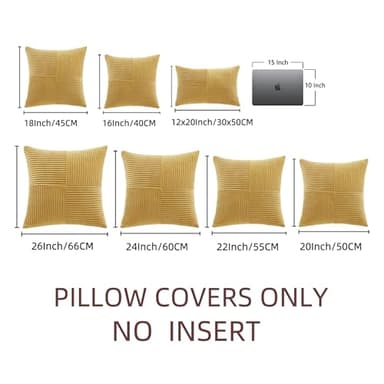 Fancy Homi 2 Packs Mustard Yellow Decorative Throw Pillow Covers 20x20 Inch for Living Room Couch Bed Sofa, Farmhouse Boho Home Decor, Soft Corss Corduroy Patchwork Accent Square Cushion Case 50x50 cm - Image 7