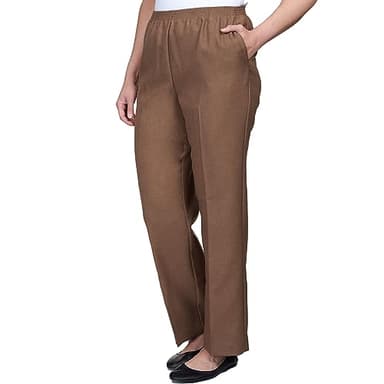 Alfred Dunner Womens Classic Signature Fit Textured Trousers with All-Around Elastic Waistband Taupe Size 18 - Image 3