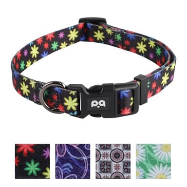 QQPETS Adjustable Soft Dog Collar: Print Flower Pink Multicolor Cute Patterns for XS Small Medium Large Pet Girl Boy Puppy Walking Running Training - Image 1