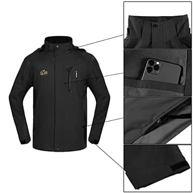 TEZO Mens Rain Jacket Waterproof with Hooded Hiking Coat Lightweight Windbreaker(BK/BK 2XL) - Image 4