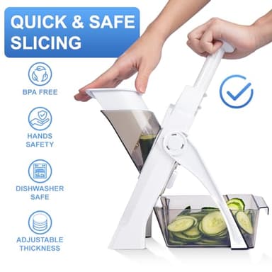 SupMaKin Safe Mandoline Slicer for Kitchen, Potato Slicer for Chips, Vegetable & Food Slicer,Thickness Adjustable 0.1-8 mm, Kitchen Faster Slice Artifact White (Only Slice) - Image 4