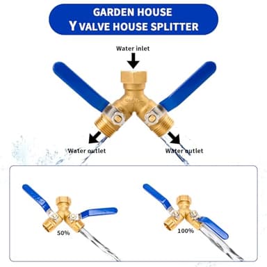 Feeloco Hose Splitter 2 Way,Heavy Duty Brass Garden Hose Splitter with Stainless Steel Long Handle,High Flow Water Spigot Adapter Y Valves,Solid Hose Bib Connector 3/4", Outdoor Faucet Splitter - Image 4
