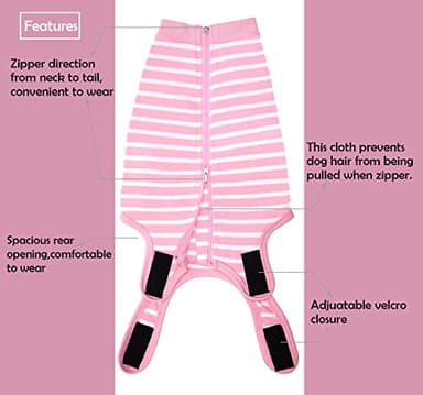 Sychien Dog Recovery Suit Female,Pink Medium Spay Surgery Recovery Shirt,Pink-White Striped M - Image 3