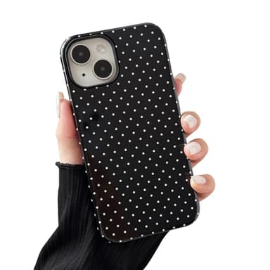 Sayoaho Compatible with iPhone 15 Case, Fashion Cute Polka Dot Pattern Aesthetic Design for Women, Soft TPU and Hard Back Shockproof Phone Case for iPhone 15 6.1 inch, Black - Image 1