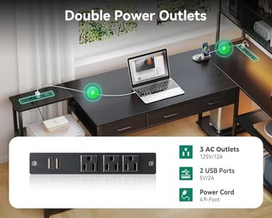 AODK 79 inch L Shaped Desk with 5 Drawers, Reversible L Shaped Gaming Desk with LED Light & 2 Power Outlets, Computer Desk with Storage Shelves for Home Office, Black - Image 6
